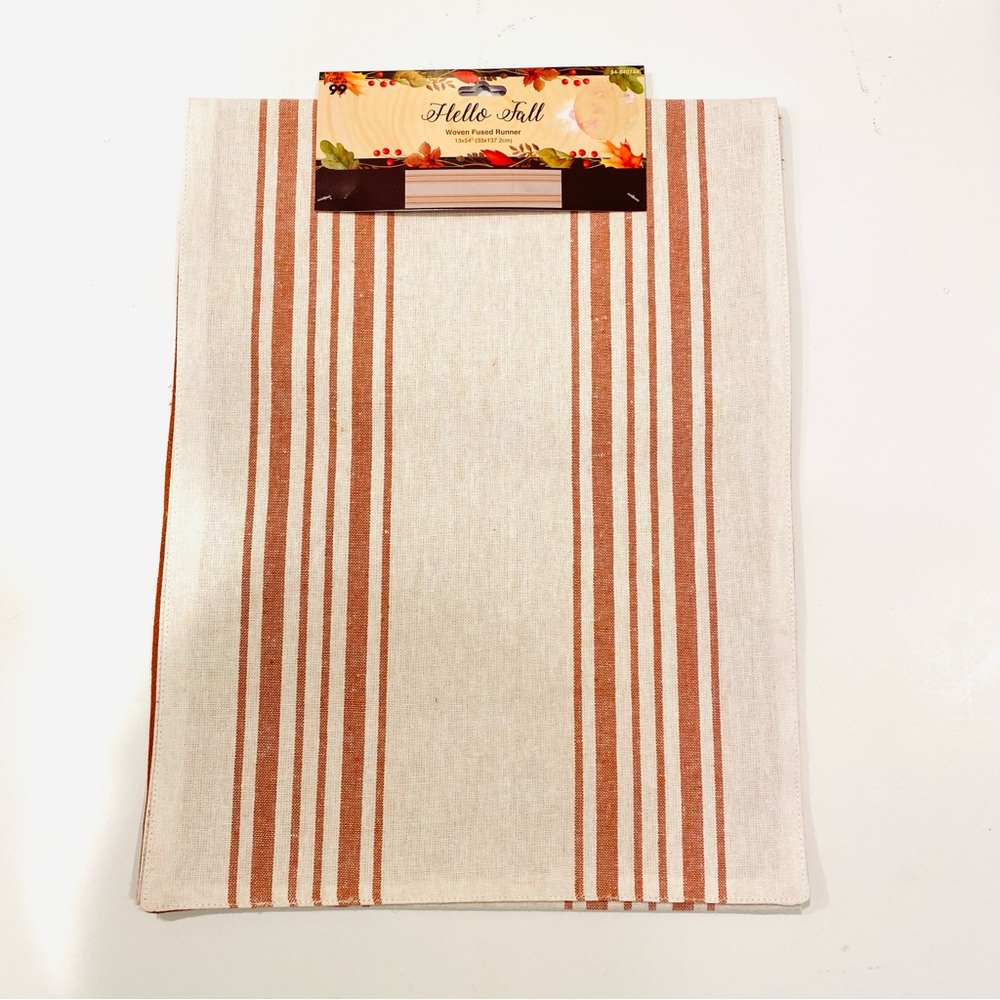 Fall Table Runner Reversible Woven Fused Cotton 13”x54”